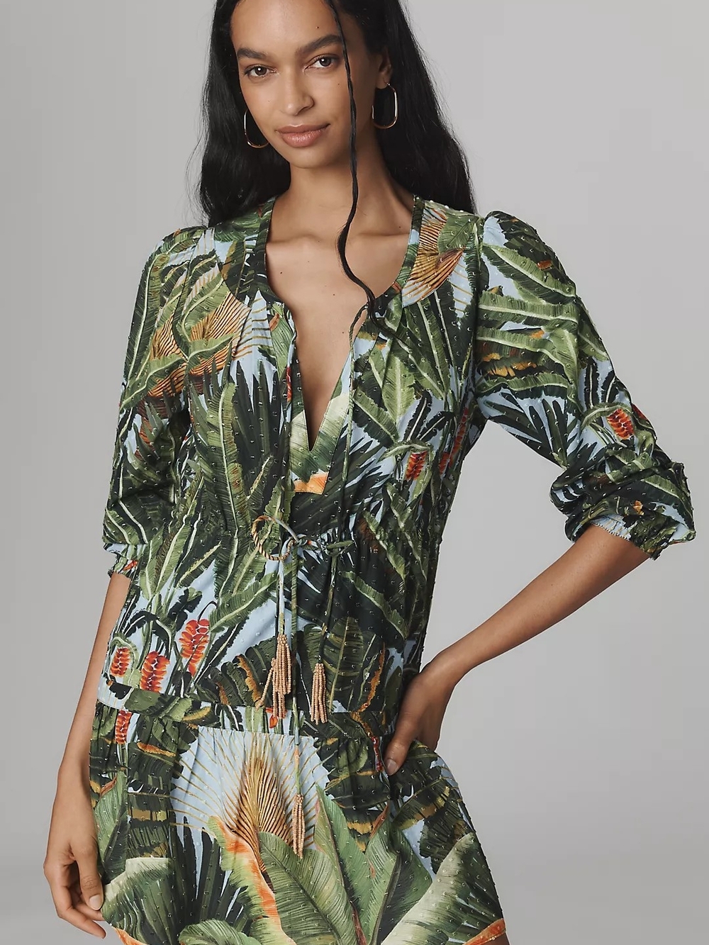 Farm Rio Amazonia Forest Long-Sleeve Mini Dress
